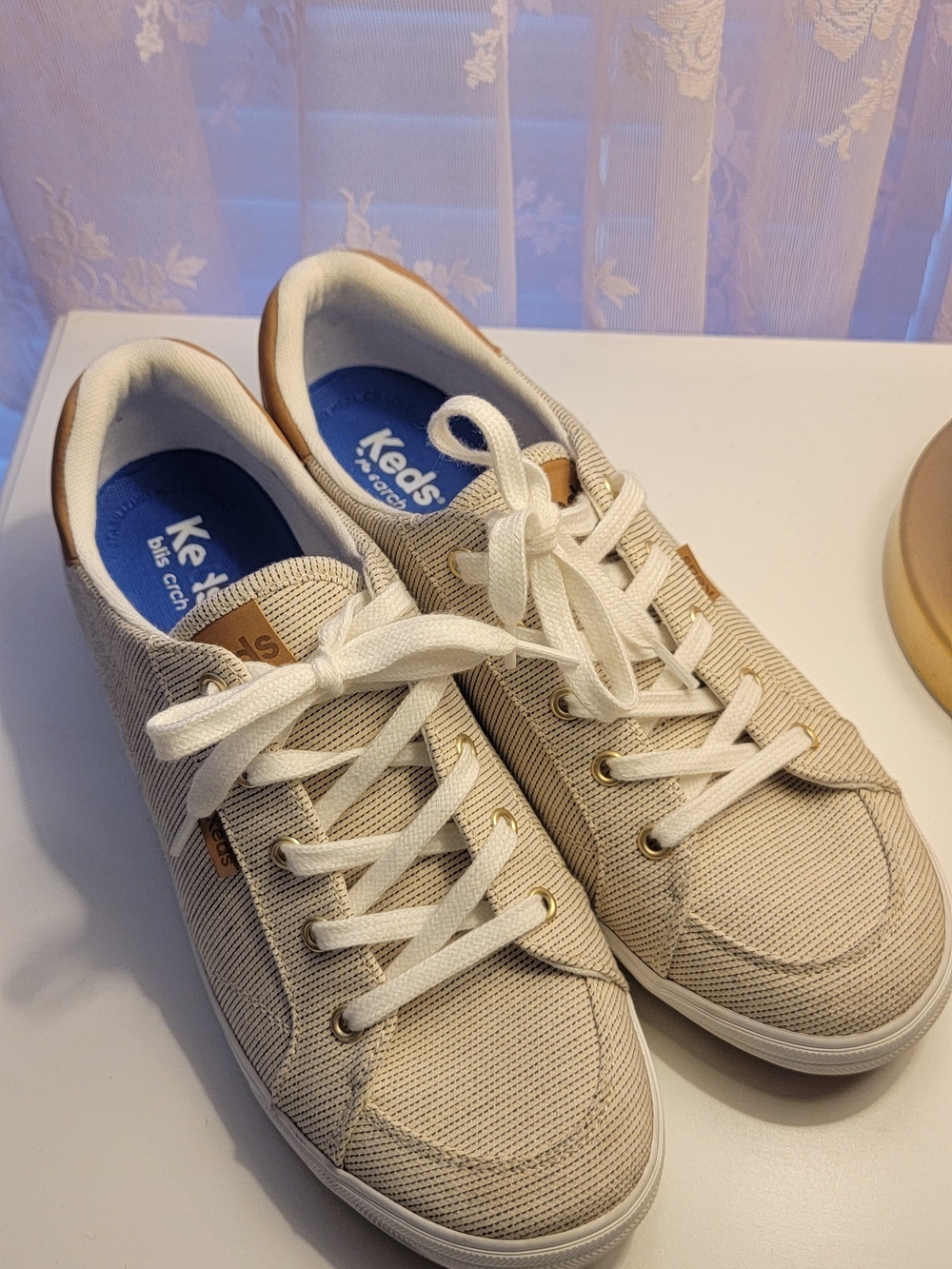 Keds Beige Canvas Lace-Up Sneakers